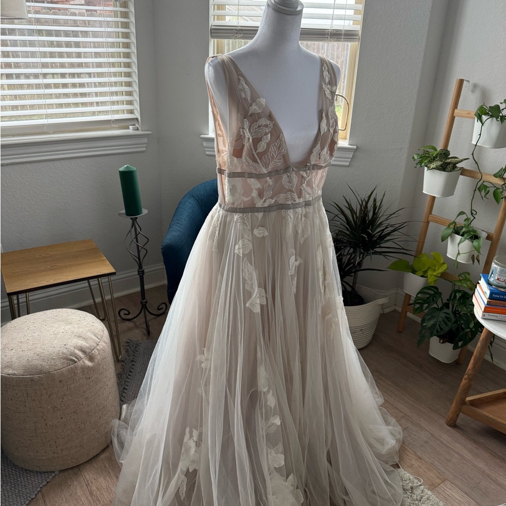 Grey/Ivory Floral Appliqué Bridal Gown Willowby By Waters